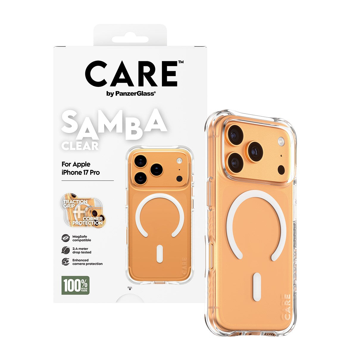 CARE™ by PanzerGlass® Samba Case Transparent m. Weiß MagSafe iPhone 17 Pro